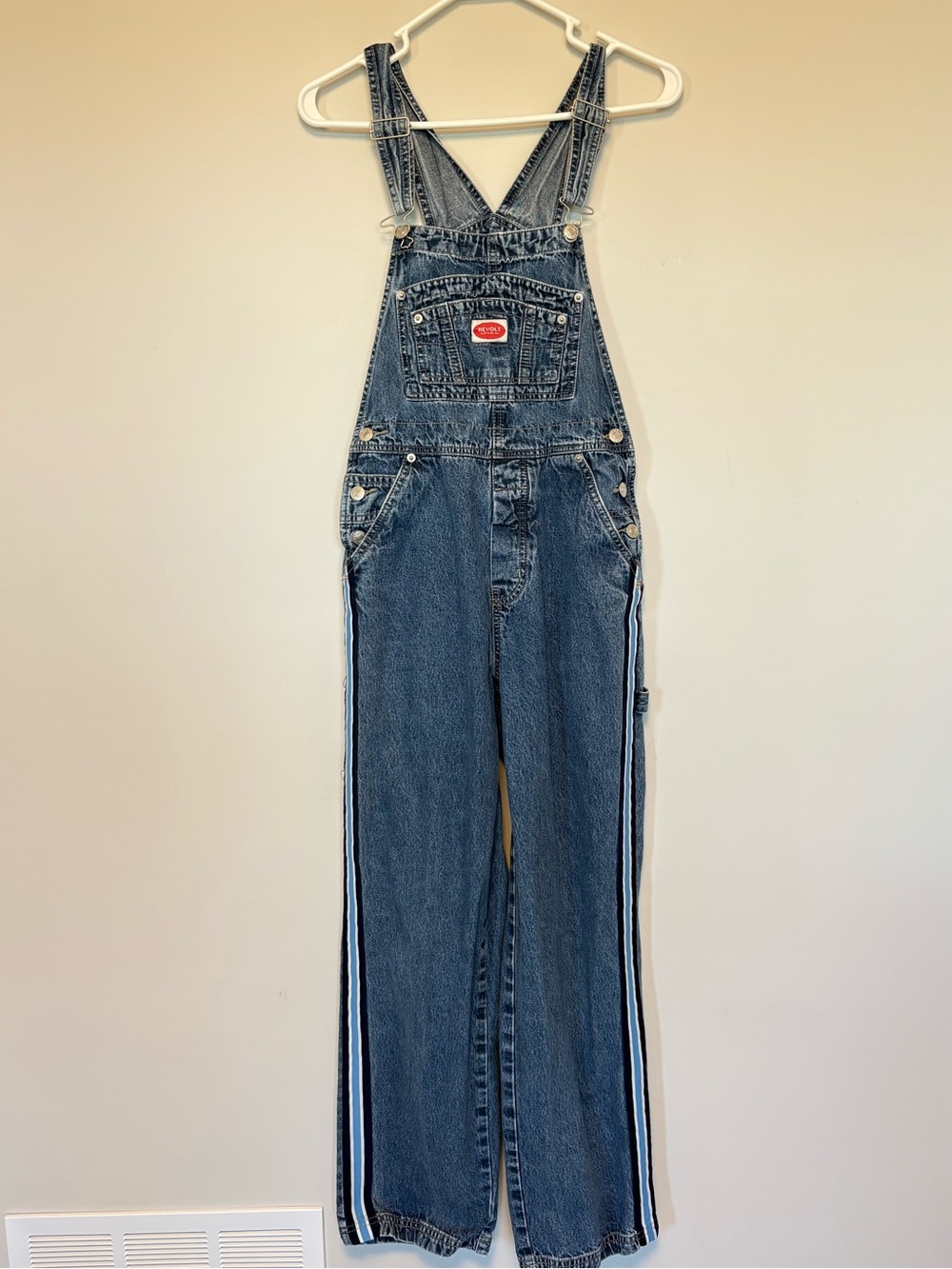 Vintage Revolt Denim Overalls w/ Side Stripe Y2K 90s Size Small